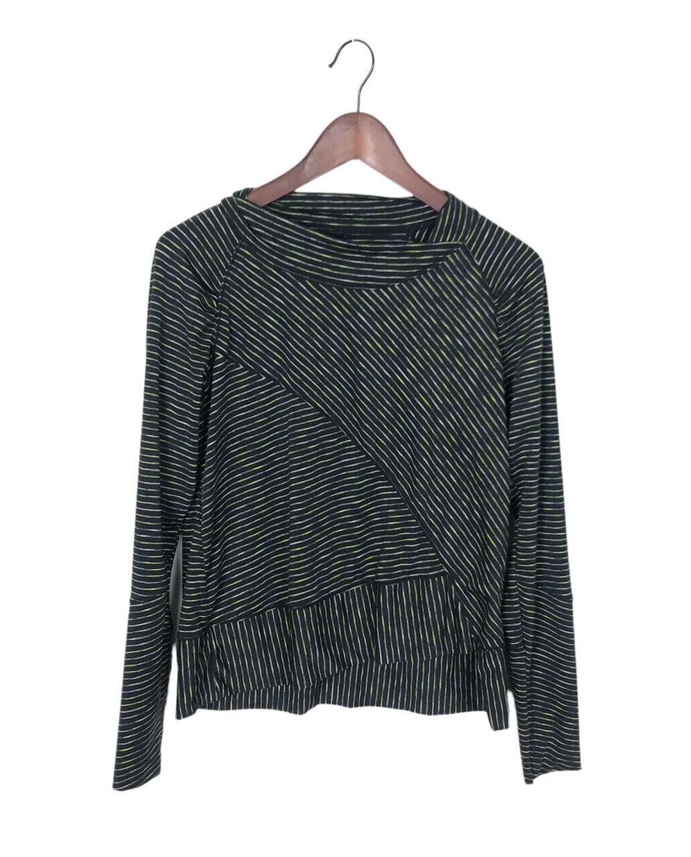 Prana Black Yellow Striped Long Sleeve Mock Neck Pullover Top Women's Medium